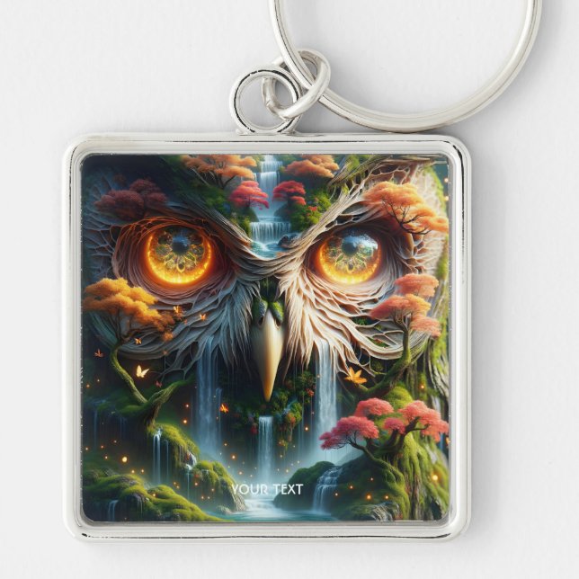 Porte-clés Chouette d'Imaginaire, arbres à cascade (Devant)