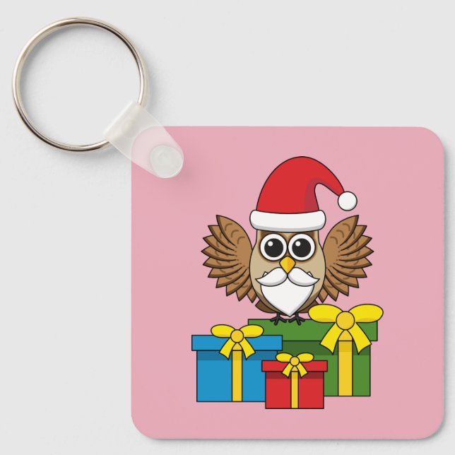 Porte-clés Chouette du Père Noël avec présents (Recto)