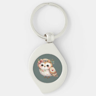Porte-clés Chouette florale mignonne avec noeud