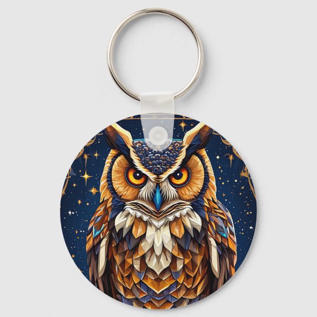 Porte-clés Chouette géométrique aux couleurs vives (Recto)