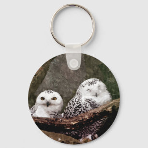 Porte-clés Chouette Harfang Couple Art Bois Faune