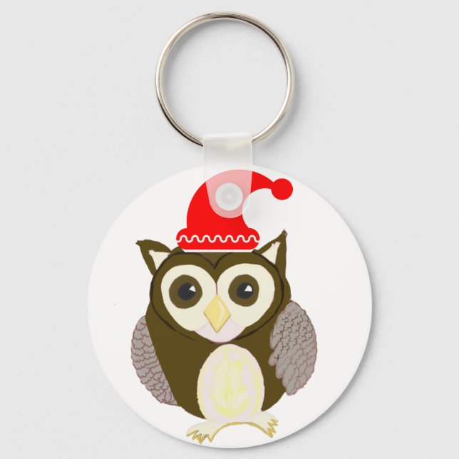Porte-clés Chouette marron de Noël avec le Père Noël (Recto)