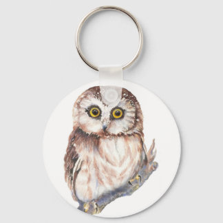Porte-clés Chouette mignonne, Aquarelle Nature des oiseaux,