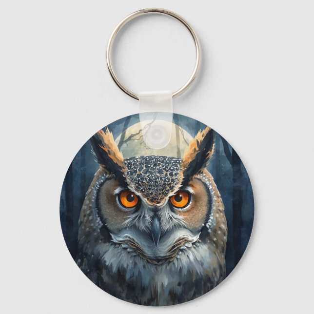 Porte-clés Chouette mystique à l'aquarelle | Chouette de lune (Verso)