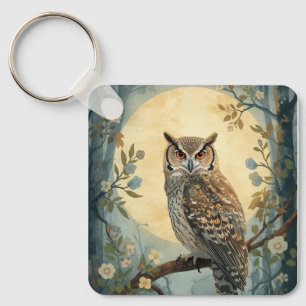Porte-clés Chouette mystique Art de la forêt au clair de lune