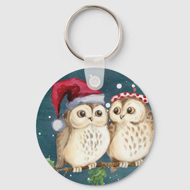 Porte-clés Chouette Père Noël mignonne avec casquette (Recto)