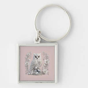 Porte-clés Chouette Perle de Cristal Blanc