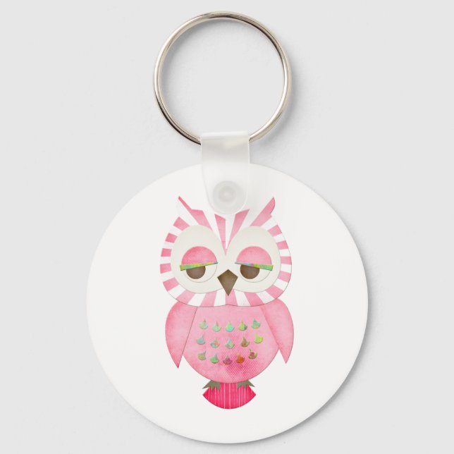 Porte-clés Chouette rayée rose (Recto)