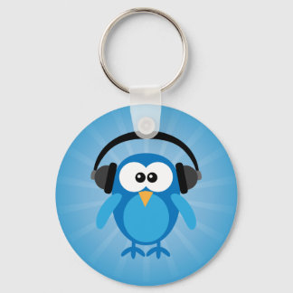 Porte-clés Chouette Rétro Bleue Funky Avec Casque