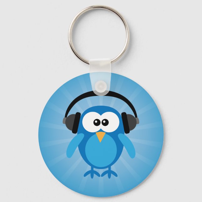 Porte-clés Chouette Rétro Bleue Funky Avec Casque (Recto)