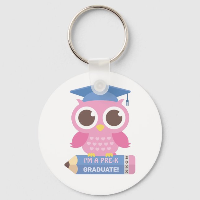 Porte-clés Chouette Rose Cute Au Crayon, Diplôme D'Études Pré (Recto)