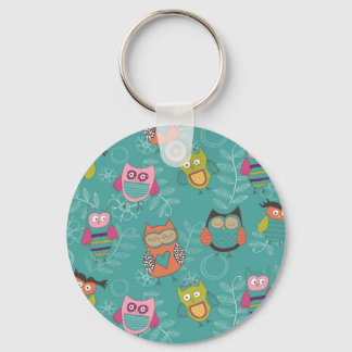 Porte-clés Chouettes gribouillées sur Turquoise