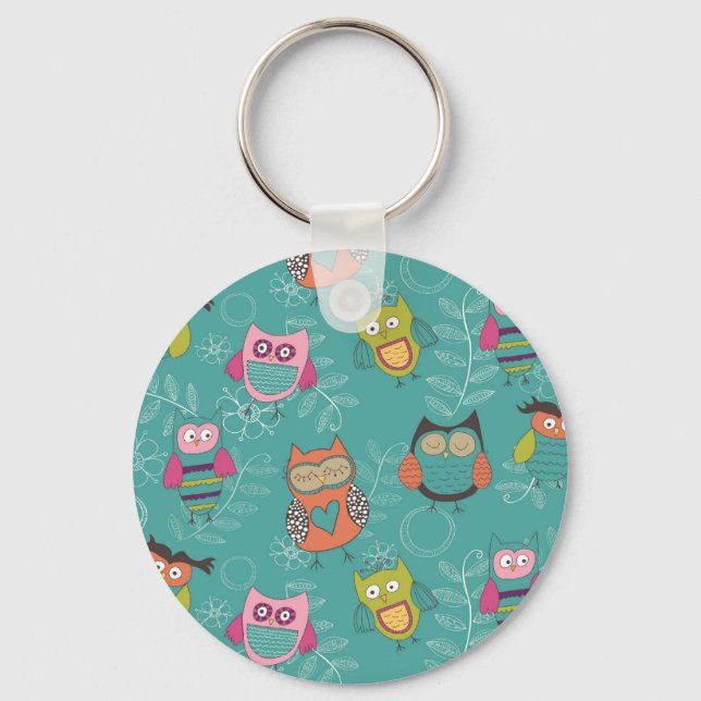 Porte-clés Chouettes gribouillées sur Turquoise (Recto)