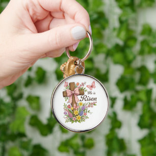 Porte-clés Chrétien- Il est ressuscité Croix florale Religieu