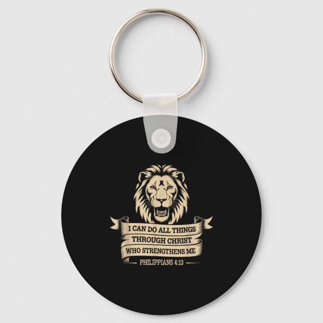 Porte-clés Chrétiens Philippiens 4_13 Force Lion Religieux (Recto)