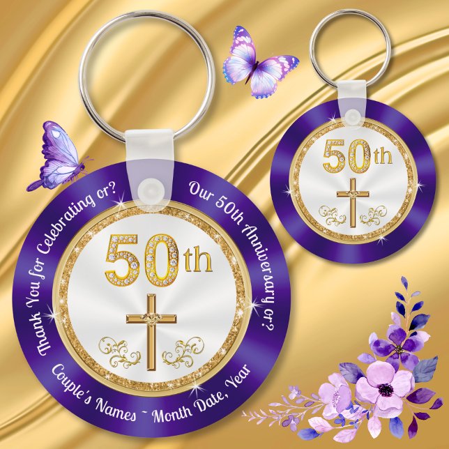 Porte-clés Christian, 50e anniversaire de mariage Favoriser l (50th Wedding Anniversary Favor Ideas. 50th wedding anniversary favors for guests. Golden anniversary)