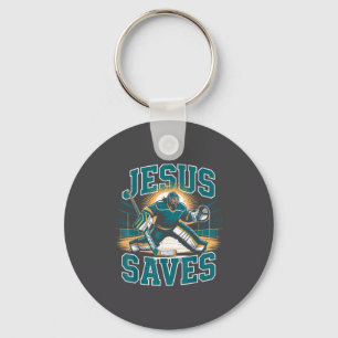 Porte-clés Christian Hockey Jésus Sauve Gardien Humour Religi