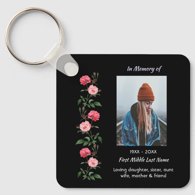 Porte-clés Christian Memorial Keepsake  Roses Garden Flowers (Recto)