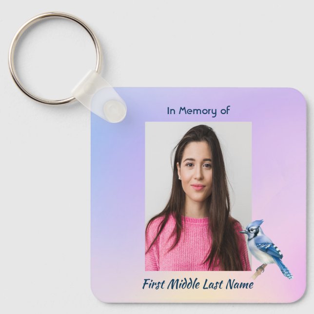 Porte-clés Christian Memorial Watercolor Bluejay Garden  (Recto)