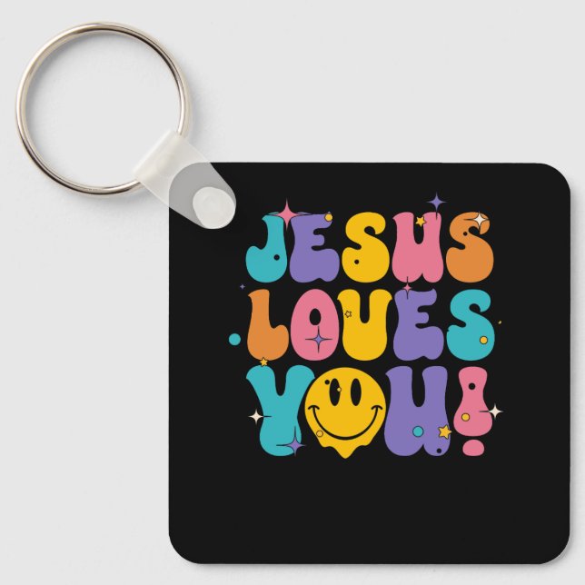 Porte-clés Christian Retro Jesus Vous Aime Foi Religieuse All (Recto)