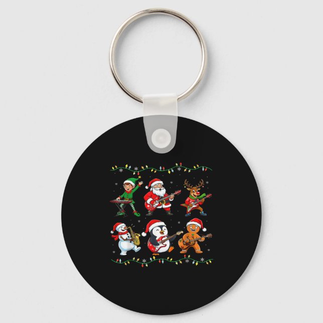 Porte-clés Christmas Band Santa Elf Reindeer Guitar Rock And  (Recto)