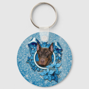 Porte-clés Christmas - Blue Snowflake - Doberman - Rocky