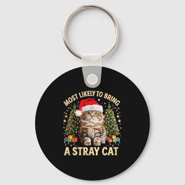 Porte-clés Christmas Cat With Santa Hat Holiday Funny Xmas Pa (Recto)