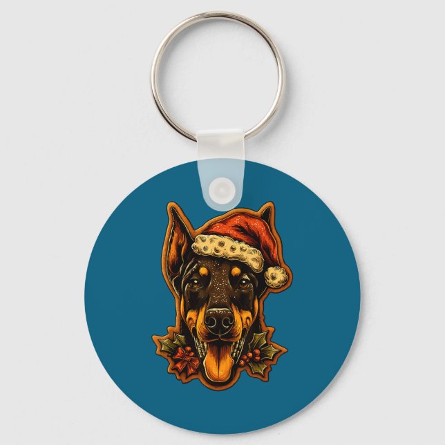 Porte-clés Christmas Doberman Dog With Santa Hat Gingerbread  (Recto)
