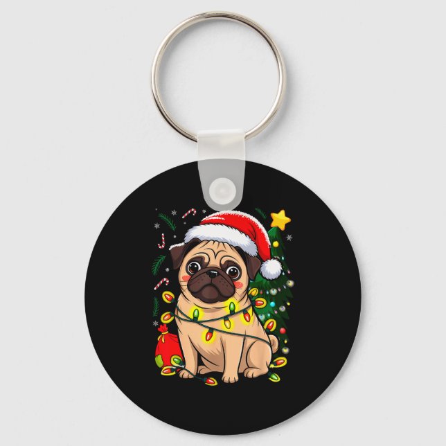Porte-clés Christmas Dog Santa Clause Pug Puppy X-mas  (Recto)