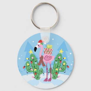 Porte-clés Christmas Flamingo with Cactus