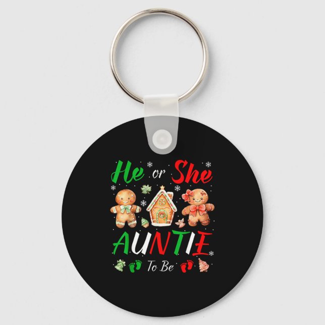 Porte-clés Christmas Gingerbread Gender Reveal He Or She Aunt (Recto)
