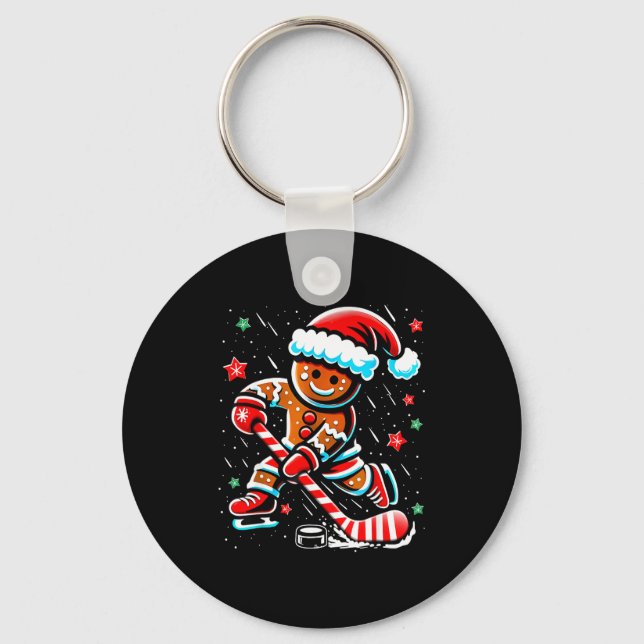Porte-clés Christmas Gingerbread Ice Hockey Srts Funny Xmas P (Recto)
