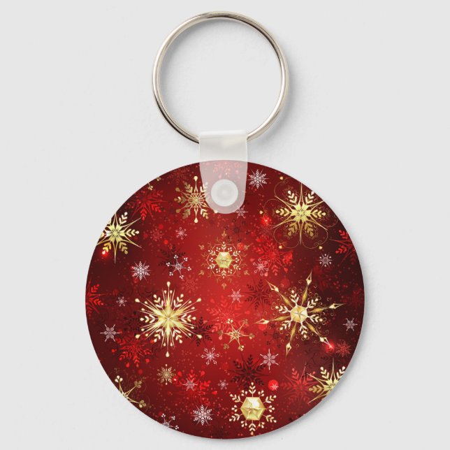 Porte-clés Christmas Golden Snowflakes on Red Background (Recto)