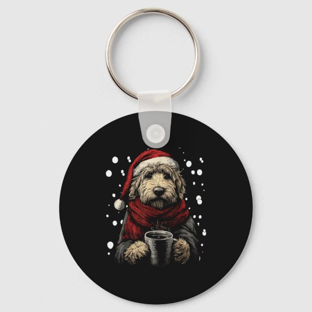 Porte-clés Christmas Goldendoodle Santa Hat Coffee Lover Funn (Recto)