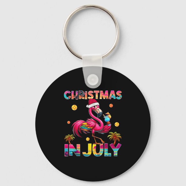 Porte-clés Christmas In July Flamingo Beach Summer Hawaii Gir (Recto)