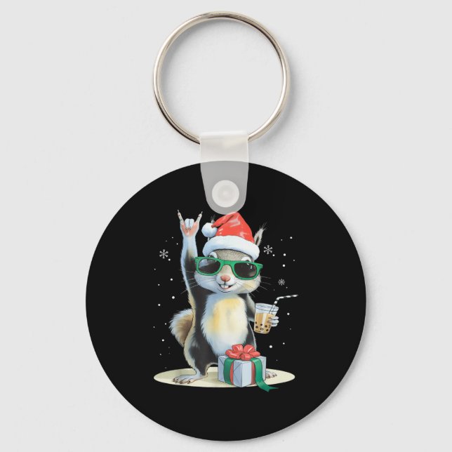 Porte-clés Christmas Kawaii Squirrel Bubble Tea Boba Squirrel (Recto)