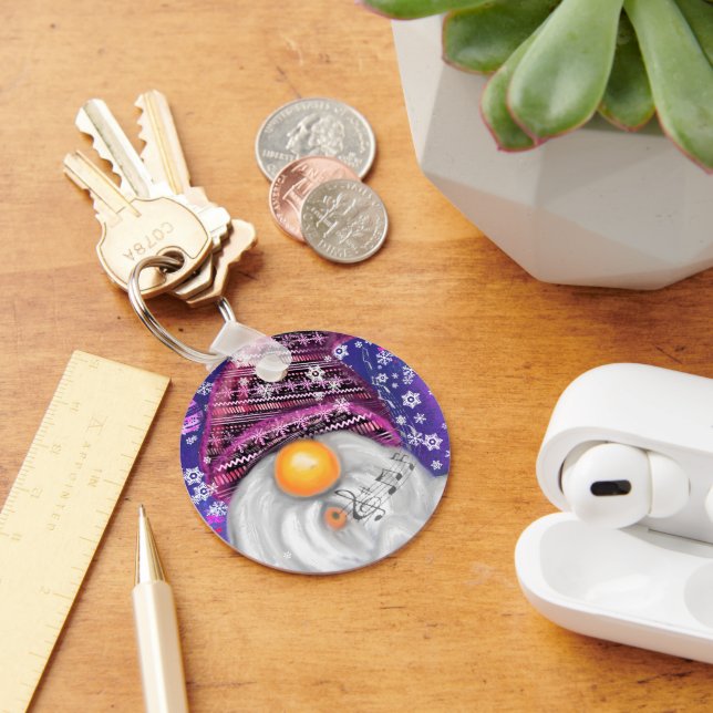 Porte-clés Christmas Keychain Gnome In Purple Hat Singing (Bureau)