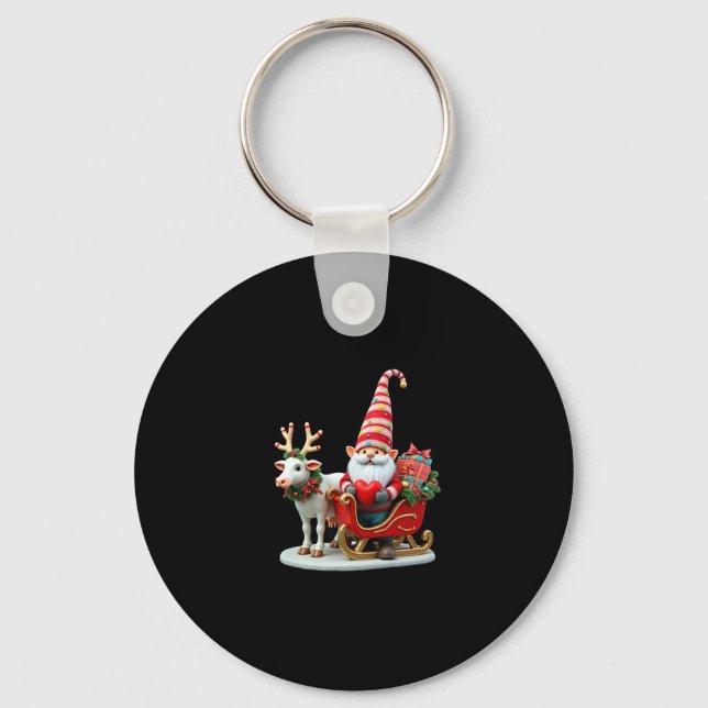 Porte-clés Christmas Light Gnome Santa Claus Riding Sleigh Hi (Recto)