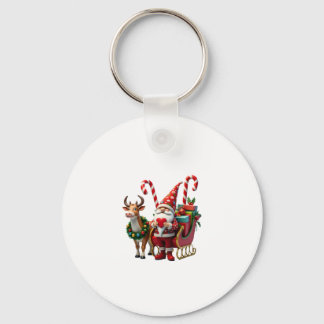 Porte-clés Christmas Light Gnome Santa Claus Riding Sleigh Hi