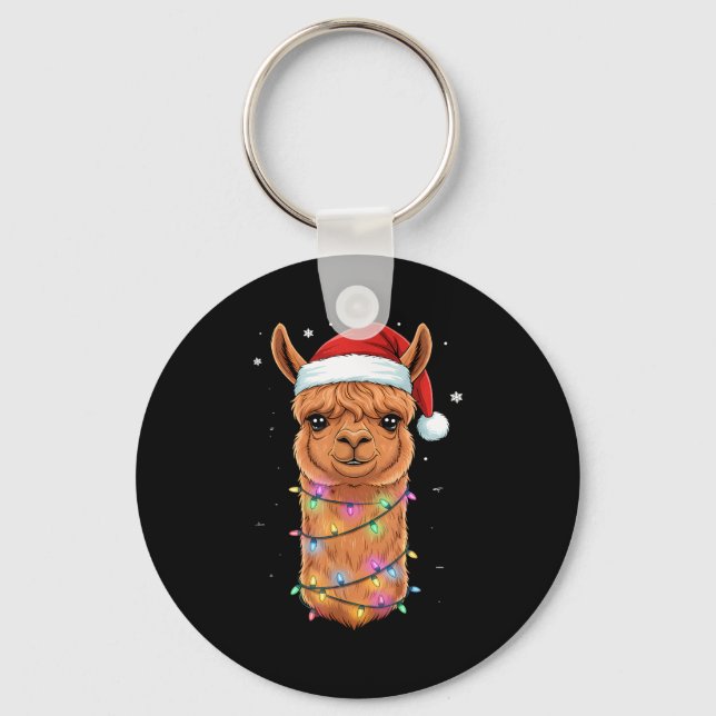 Porte-clés Christmas Lights Alpaca Santa Hat Llama Cute Xmas  (Recto)