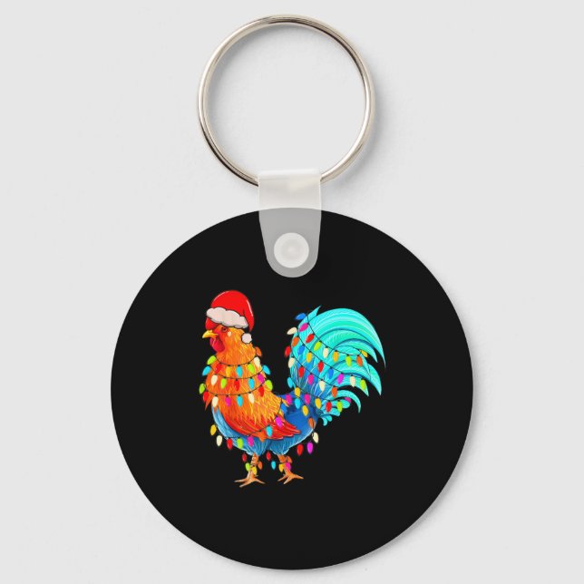 Porte-clés Christmas Lights Chicken Wearing Xmas Hat Chicken  (Recto)