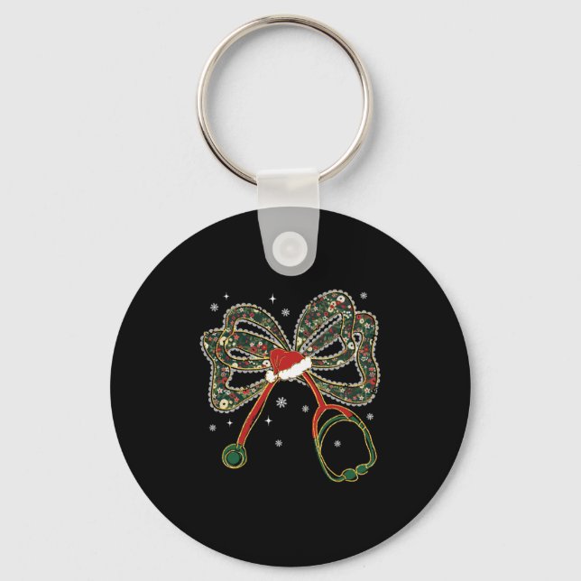 Porte-clés Christmas Nurse Coquette Bow Stethoscope Xmas Sant (Recto)