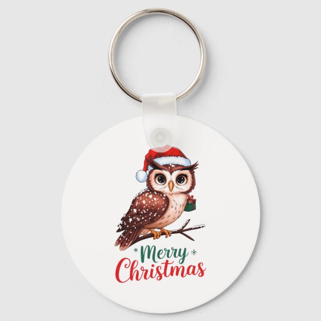 Porte-clés Christmas Owl Festive Design Merry Christmas  (Recto)