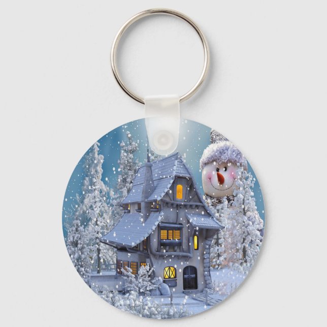 Porte-clés Christmas Party Winter White Snowman Blue Rustic (Recto)