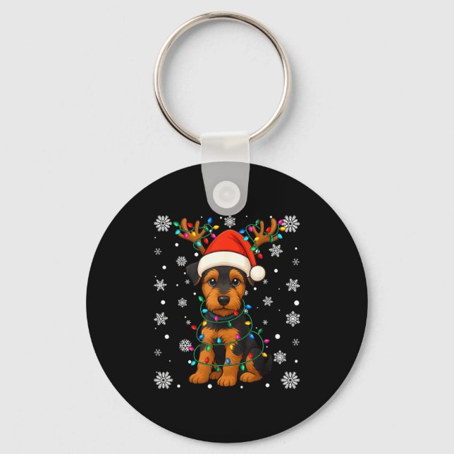 Porte-clés Christmas Santa Hat Reindeer Airedale Terrier Love (Recto)