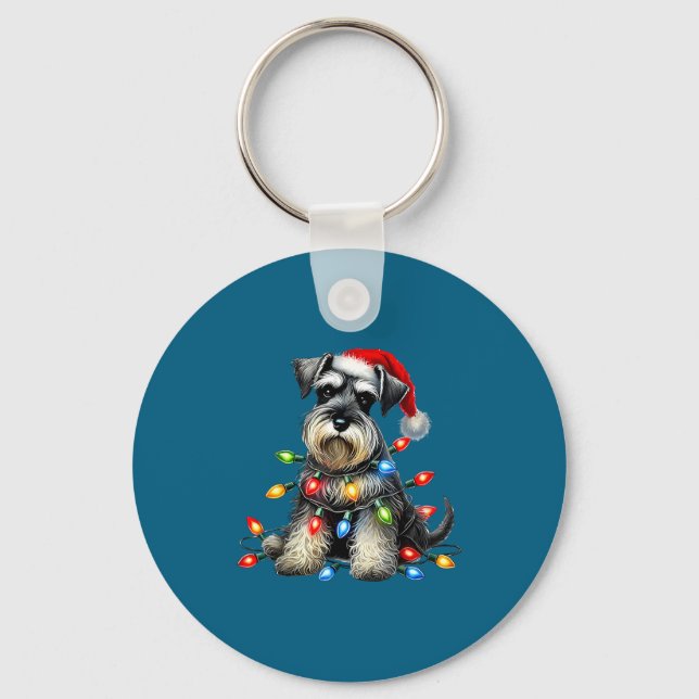 Porte-clés Christmas Schnauzer Dog Santa Hat Xmas Light Holid (Recto)
