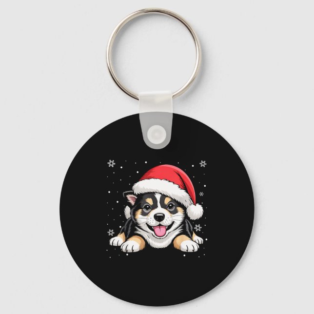 Porte-clés Christmas Shiba Inu Dog Wearing Santa Hat Pet Anim (Recto)