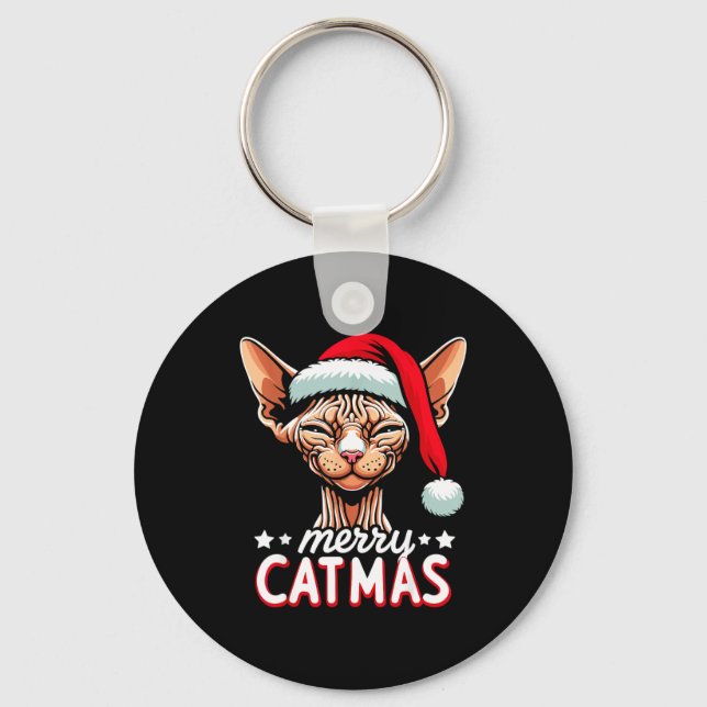 Porte-clés Christmas Sphynx Cat Merry Catmas Santa Hat Xmas  (Recto)