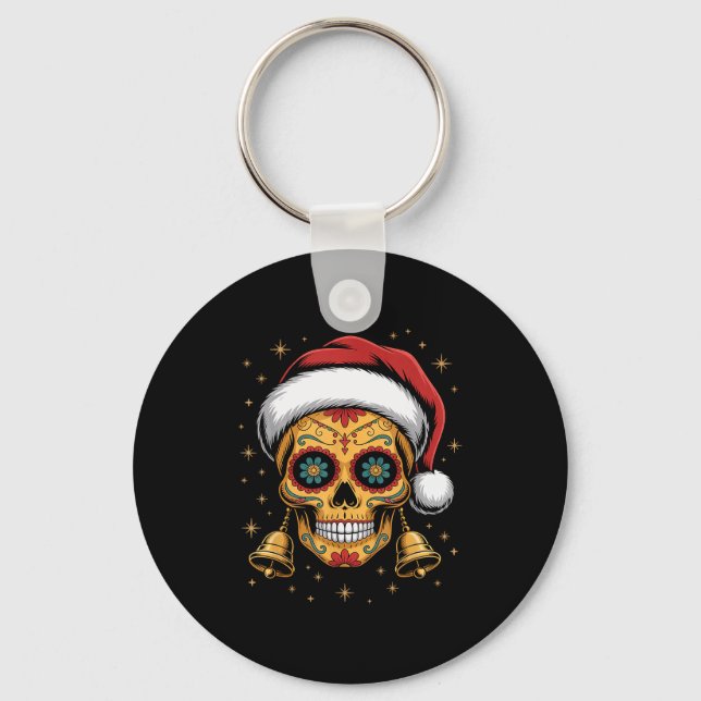 Porte-clés Christmas Sugar Skull Art Woman Santa Hat Festive  (Recto)