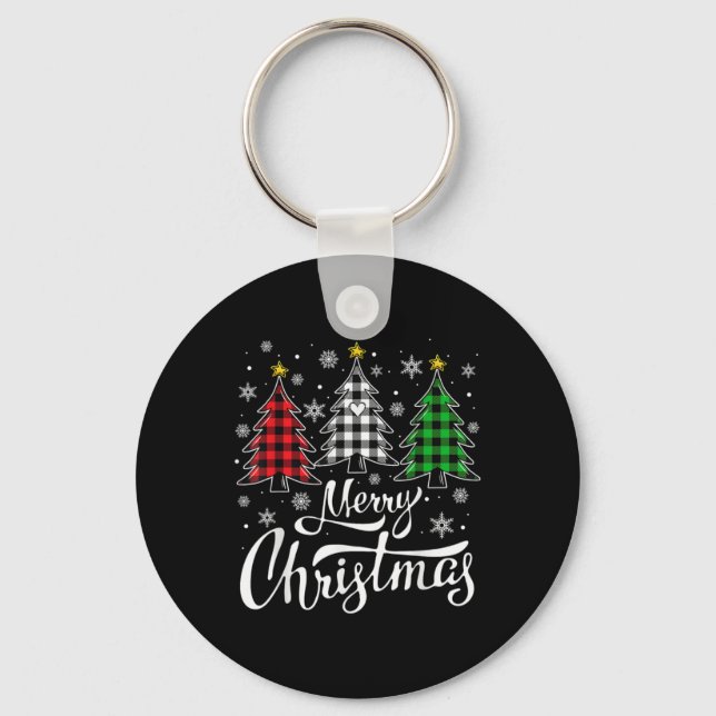 Porte-clés Christmas Tree Buffalo Plaid Red White Green Xmas  (Recto)